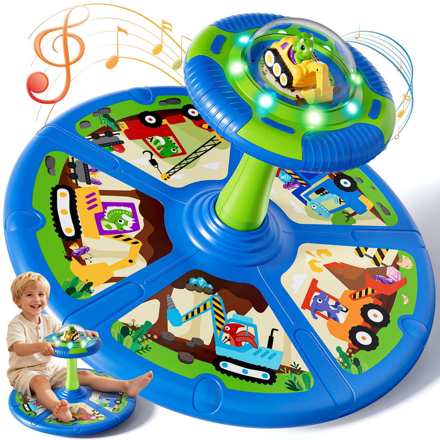 Sit and Spin Toys for Toddler, 360° Toddler Spinning Seat with LED Lights and Music, Spinning Toys for Toddlers 1-3 Year Old