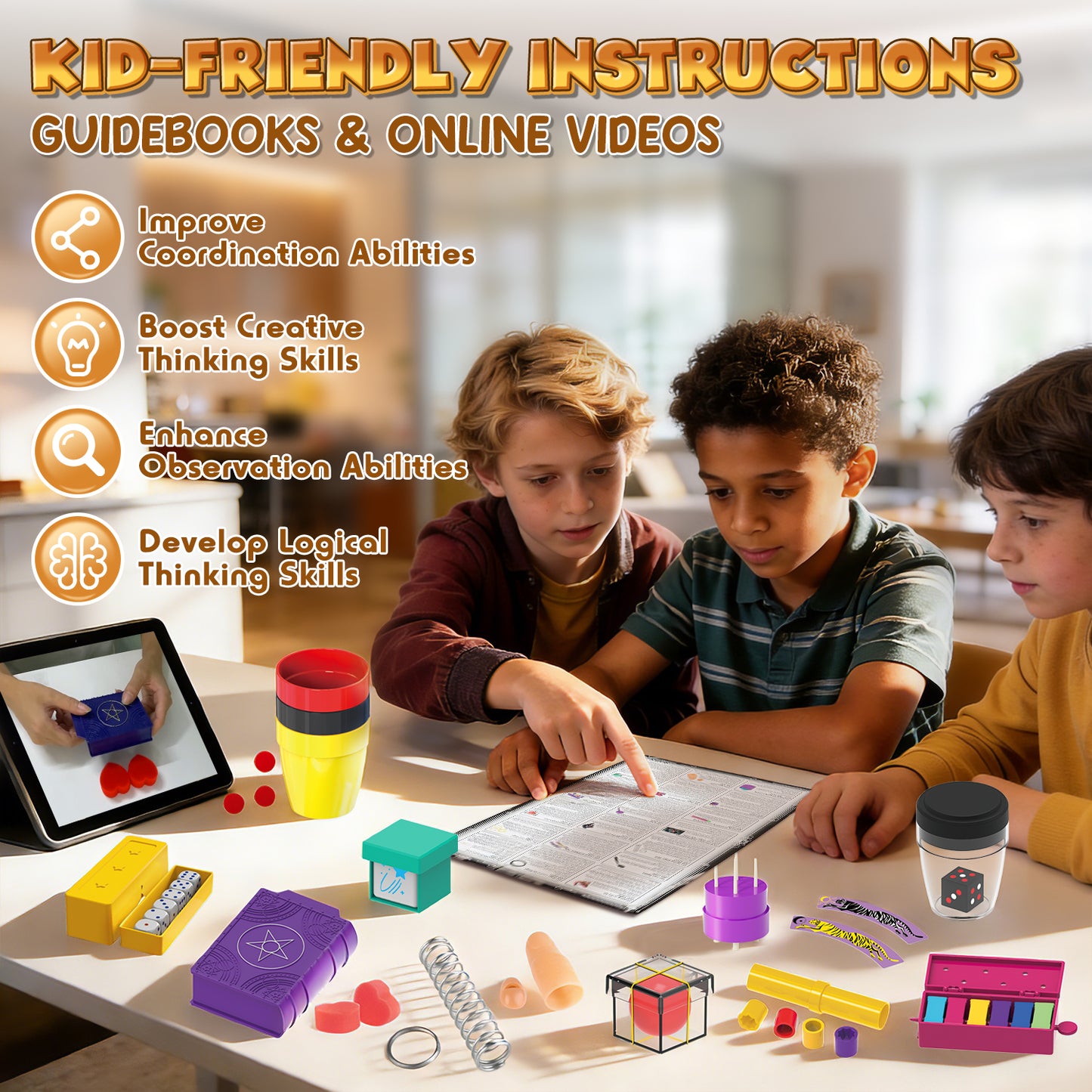 Magic Kit, Magic Set with Manual and Video Tutorials, Magic Kits for 6 7 8 9 Year Old Boys Girls, Birthday Christmas Gifts for Kids Age 6-9