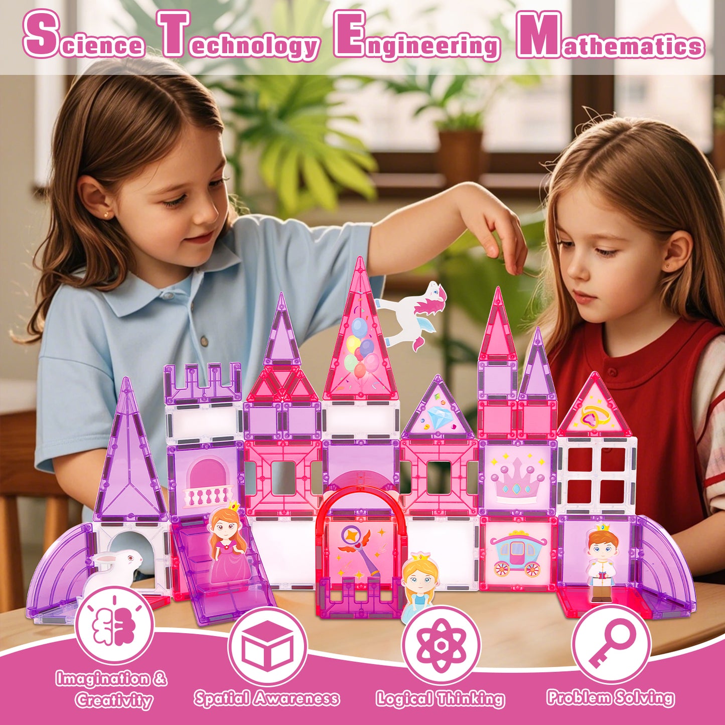 Magnetic Tiles, Princess 46PCS Magnetic Blocls, STEM Montessori Education Toy for Girls Boys, Magnetic Construcion Toys for Toddler 3-6 Year Old