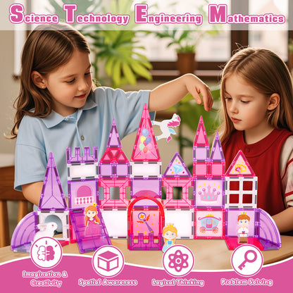 Magnetic Tiles, Princess 46PCS Magnetic Blocls, STEM Montessori Education Toy for Girls Boys, Magnetic Construcion Toys for Toddler 3-6 Year Old