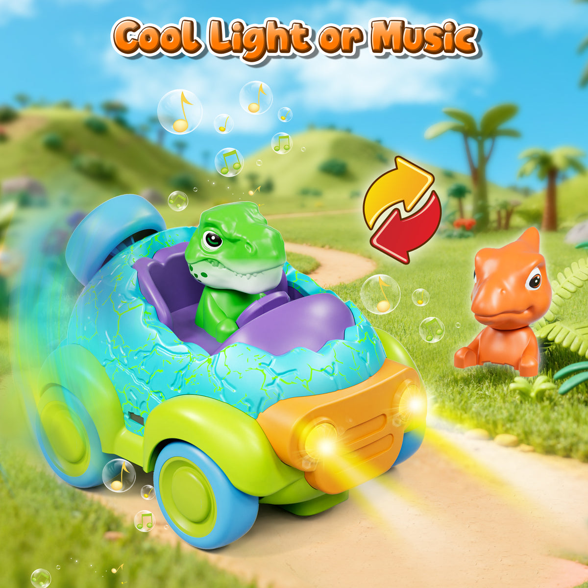 Remote Control Car for Toddlers, Rechargeable RC Car with Music & Light, Dinosaur Toy Cars for Toddlers, RC Car Toy for 2 3 4 Year Old Boys Girls Birthday Gift