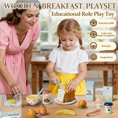 Play Food Sets, Wooden Play Kitchen Accessories Kids Cutting Pretend Play Fake Food Toys for 3 4 5 6 7 Years Girls Boys Toddlers Toys