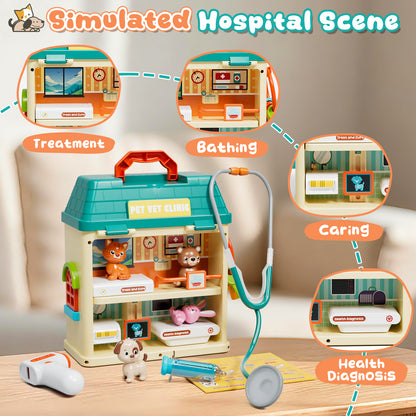 Pet Vet Toys, Hospital Pretend Play Doctor Vet Kit for Toddlers 3-5, Pet Care Role Play Set, Play Veterinarian Set for Kids, Pets Doctor Kit Learning Toys for Boys Girls Birthday Gift