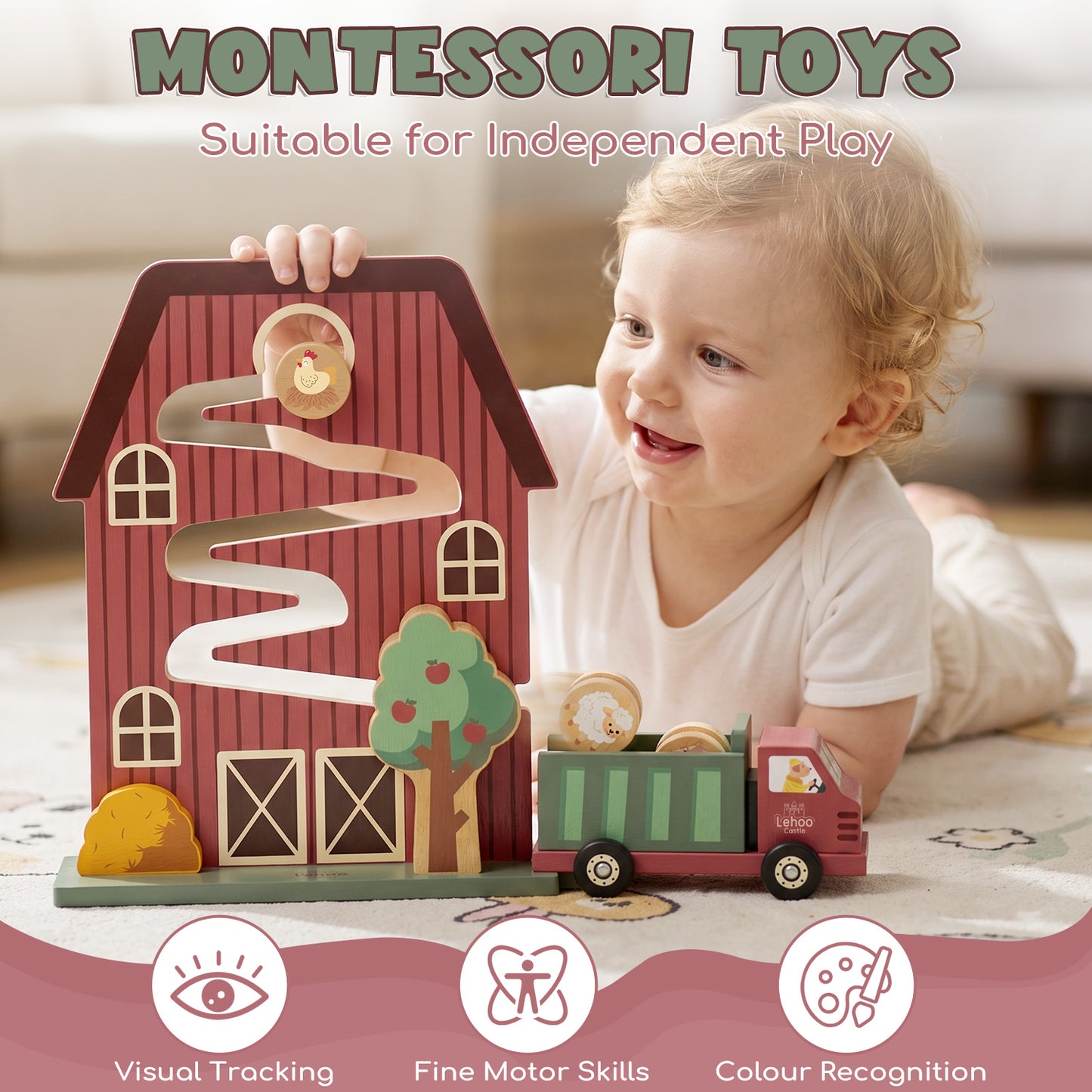 Car Ramp Toy, Wooden Car Track for Toddlers 1-3, Wooden Toys for 1 Year Old, Montessori Learning Toys, Car Ramp Toy Set for 2 3 4 Year Old Kids Birthday Gifts