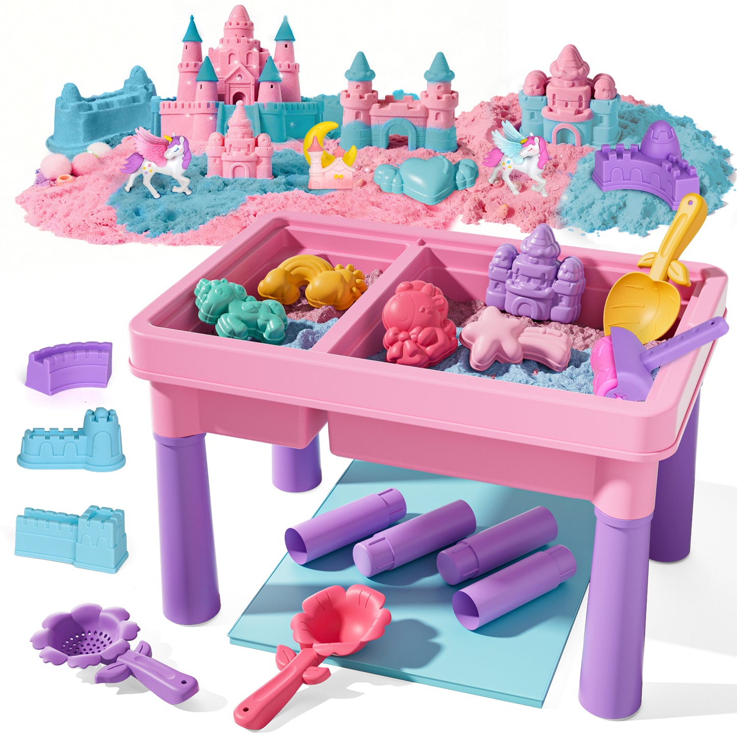 Sensory Table with Sands, Sand Table and Water Play Table Beach Toy for Kids, Indoor Outdoor Use, Sensory Toys for Toddler Age 3-5