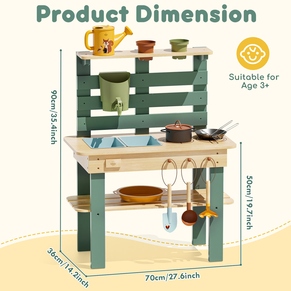 Outdoor Mud Kitchen for Kids, Outdoor Play Kitchen, Wooden Kids Mud Kitchen with Water Tank, Water Play, Cooking, Pretend Play Toys for Boys Girls Age 3+