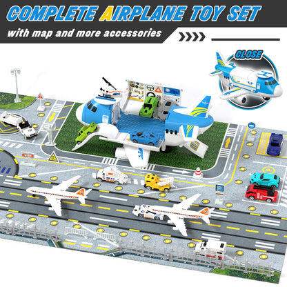 Airplane Toys, Toys for 2+ Year Old Boys, Transport Airplane with 6 Race Cars, 6 Carrier Cars, 2 Airplanes, 1 Helicopter, 1 Map, 2 Year Old Boy Birthday Gift