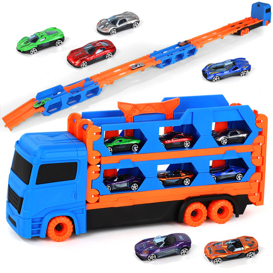 Truck Toy for 2 Year Old Boys, Toys Cars Set with Race Track Ultimate Transporter Hauler, Transporter Truck with 6 Die-Cast Car Toys Gifts for Kids Ages 2 3 4 5 6 Years Old