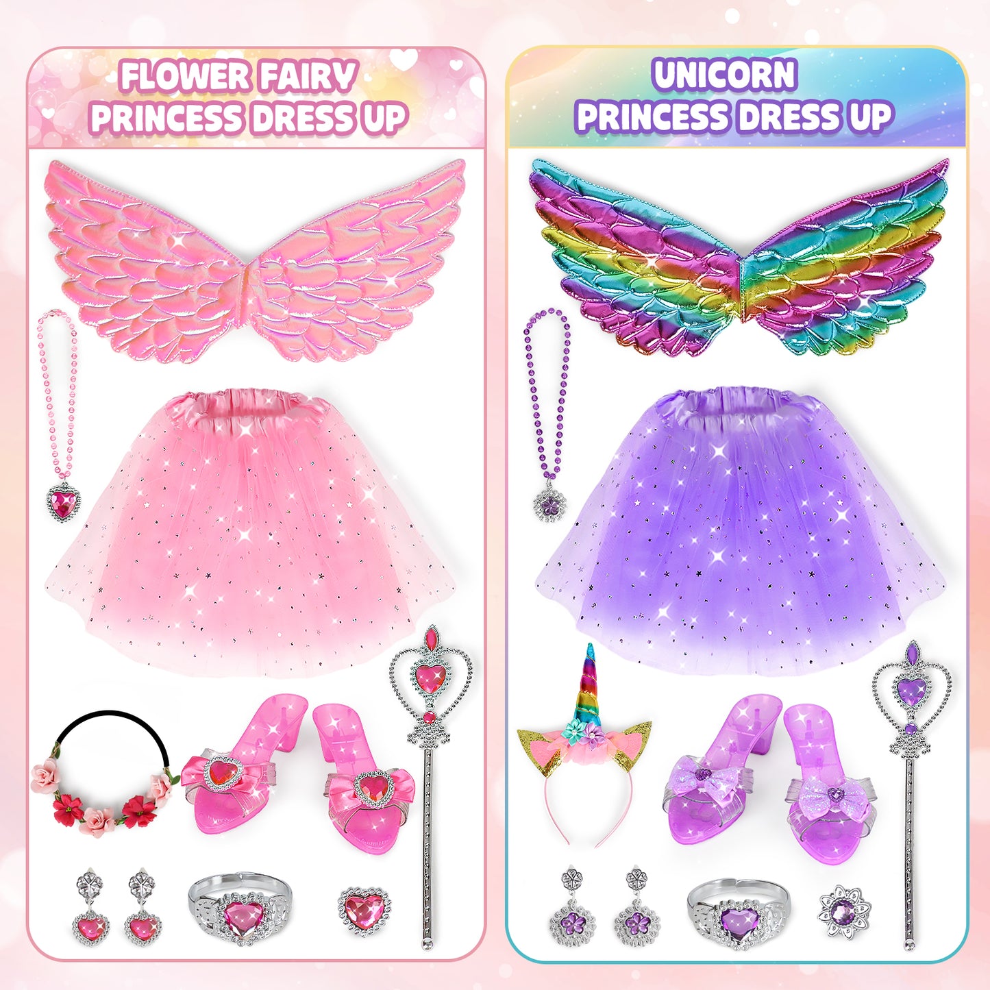 Princess Dress Up, Toddler Princess Dress Toys Costumes Set with Skirts, Shoes, Crowns, Pretend Play Princess Dress Up for Girls 4-6 Birthday Gift