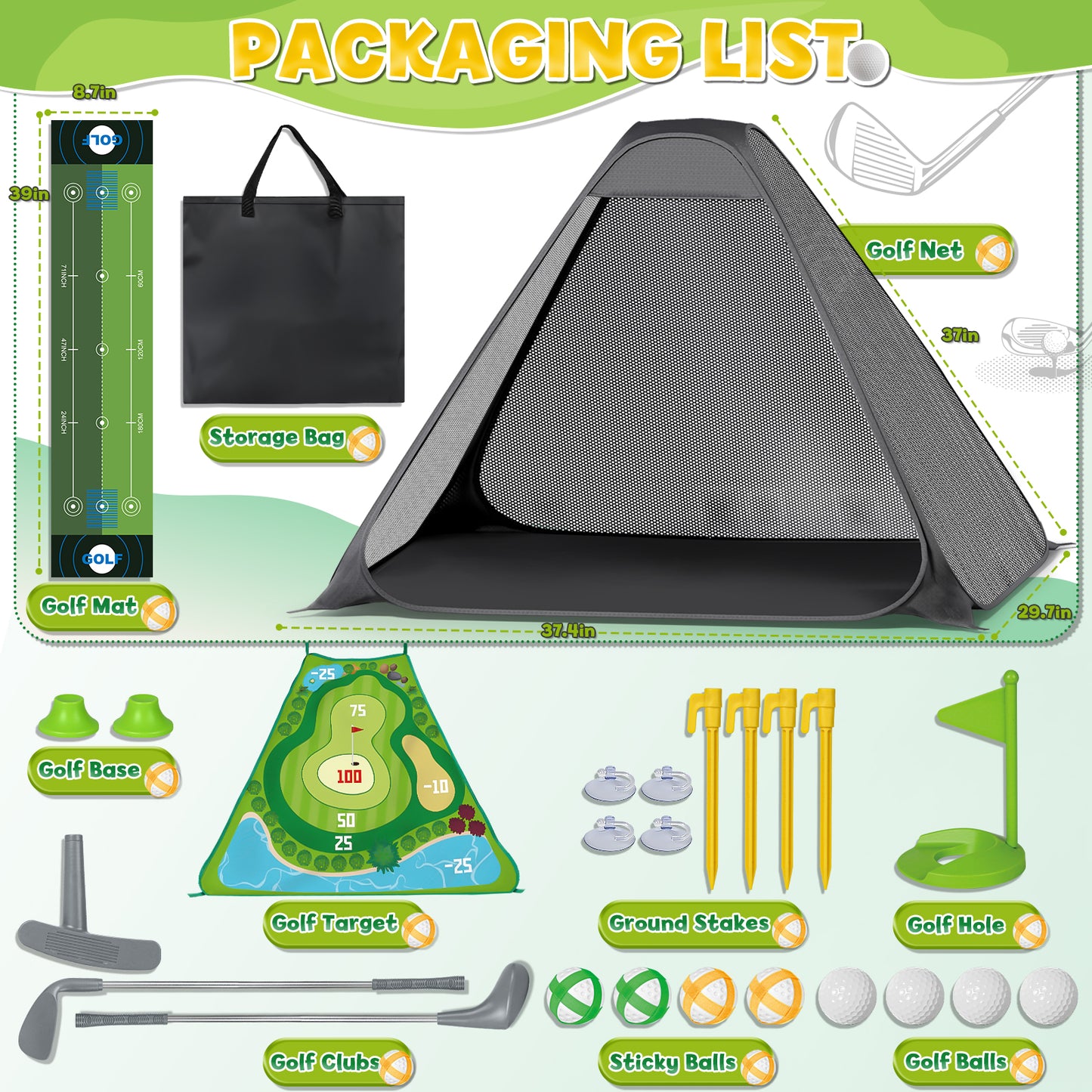 Golf Toys Set for Kids, Golf sticky target with Sticky Ball, Golf Putting Practice Mat with Storage Bag, Sticky Practice Golf Game Set for 2 3 4 5 6 Year Old Boys Girls Indoor Outdoor