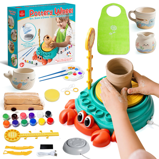 Pottery Wheel for Kids, Kids Pottery Wheel Kit for Girls Boys, Art and Crafts for Kids Ages 8-12, Clay Making Pottery Wheel with Foot Pedal & Sculpting Tools