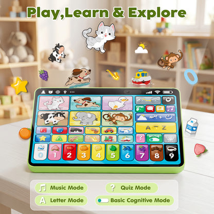 Learning Toys for Toddlers 1 3, Trilingual Learning Tablet with Music and Lights, Montessori Speech Therapy Toys, Education Learning Toys for Kids Ages 1-3 - Green