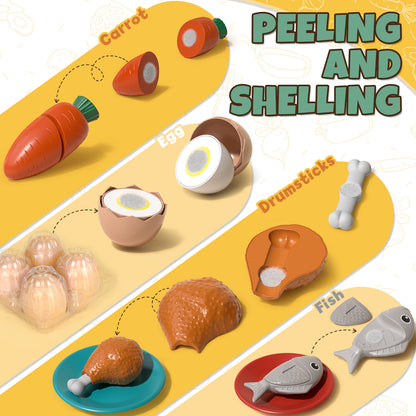 Play Food Sets, Pretend Play Kitchen Accessories with Pot & Pan, Learning Education Toy for 3-5 Kids