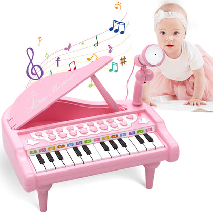 Piano Keyboard Toy for Girls - Toys for 1 2 3 Years Old Girls, 24 Keys Toddler Piano Music Toy Instruments with Microphone, Birthday Gift Toys for Girls Boys Aged 1 2 3