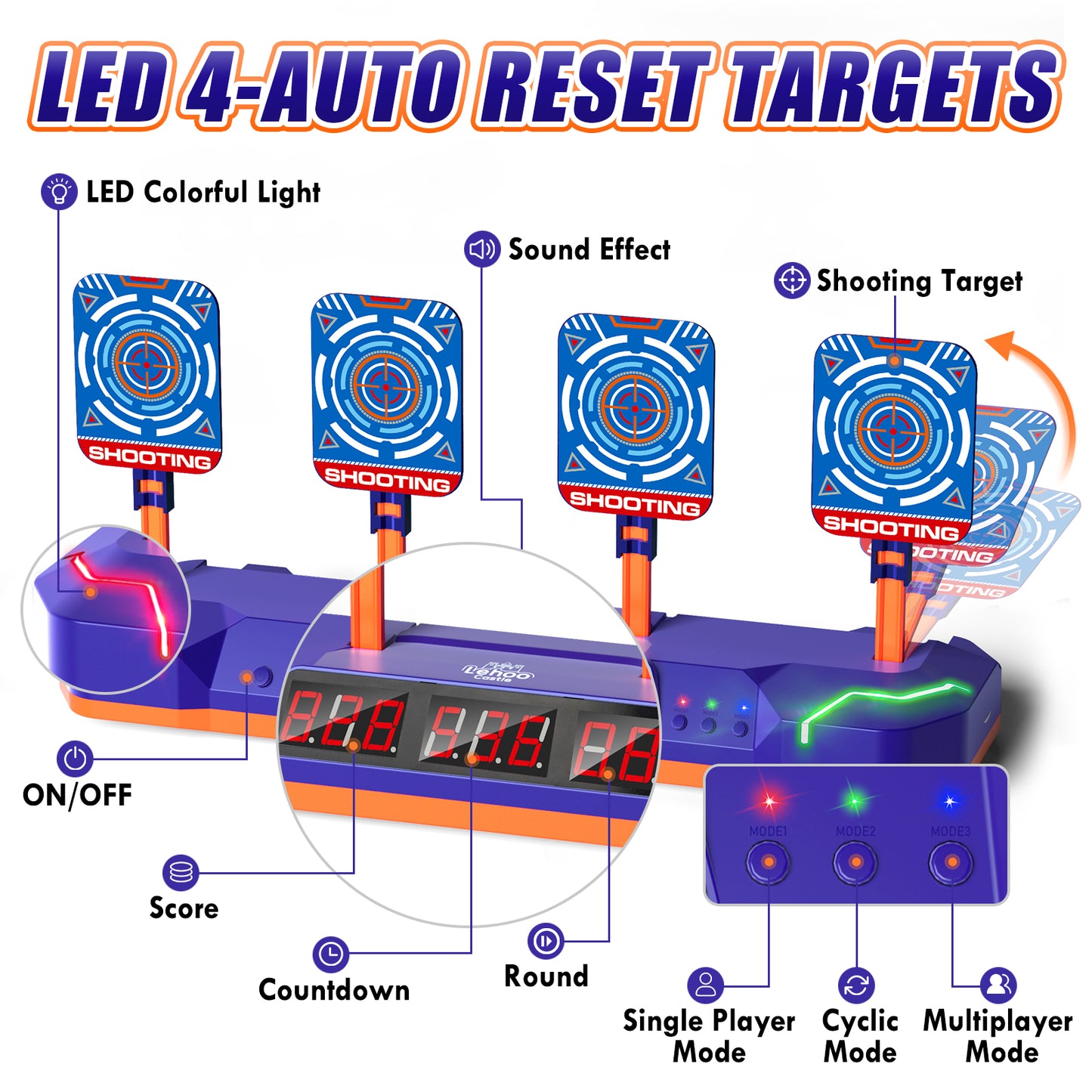 Electronic Shooting Targets for Nerf, Auto Reset Digital Target with LED Light, Shooting Targets Toy for Kids Boys Girls 4 5 6 7 8 - Blue