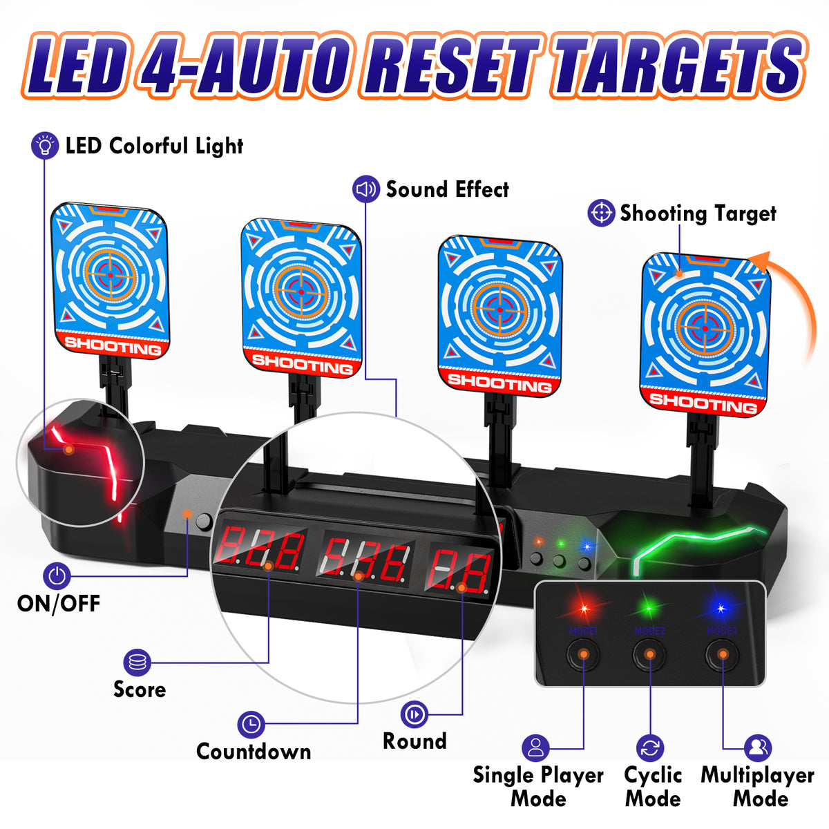 Digital Firing Target Electronic Shooting Targets for Nerf, Auto Reset Digital Target with L ...