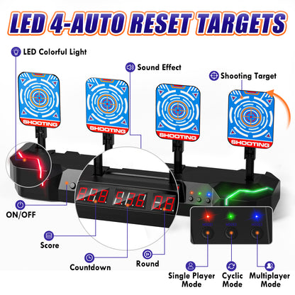 Electronic Shooting Targets for Nerf, Auto Reset Digital Target with LED Light, Gift Toy for Kids Boys Girls 4 5 6 7 8 - Black