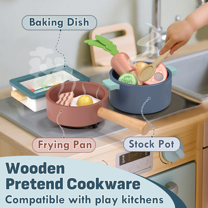 LC Play Food Sets, Wooden Play Food Set for Kids Kitchen Play Kitchen Accessories Kids Cutting Pretend Play Fake Food Toys for 3 4 5 6 7 Years Girls Boys Toddlers Educational Toys
