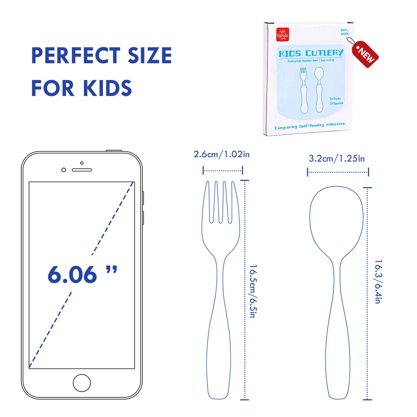 6 pcs Toddler Baby Utensils Set, Children Flatware Set, Safety Stainless Steel Toddler Fork Spoon Knife Set