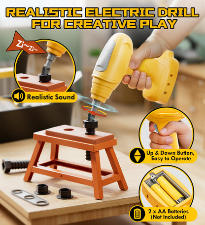 Kids Tool Set – Toddler Tool Set with Construction Vehicle & Electronic Toy Drill, Pretend Play Kids Toys, Toy Construction Tools for Kids Ages 3 4 5 6 7 8 Years Old (Black & Yellow)