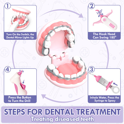 Doctor Kit for Kids, Dentist Playset, Pretend Doctor Kit Dentist Medical Kit with Electronic Stethoscope Toys for 2 3 4 5 6 Year Old Kids - Pink