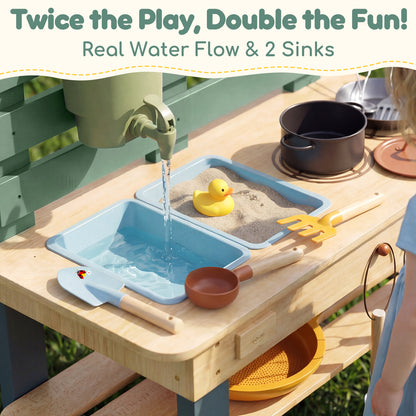 Outdoor Mud Kitchen for Kids, Outdoor Play Kitchen, Wooden Kids Mud Kitchen with Water Tank, Water Play, Cooking, Pretend Play Toys for Boys Girls Age 3+