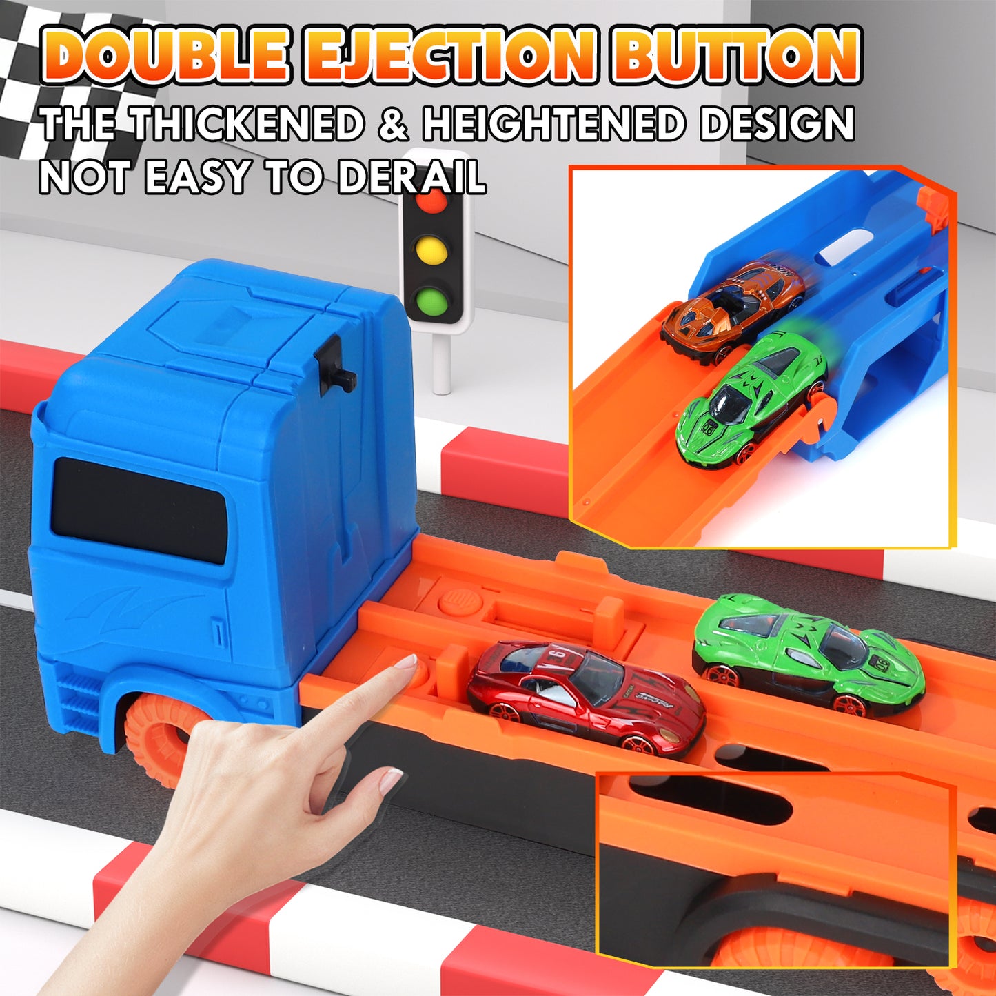 Toy Trucks Cars for Toddlers, Transport Truck Car Toys, Toddler Toys for 3 4 5 6 Years Old Boys, Carrier Truck Toy Cars for Toddlers with 6 Toy Racing Cars, 61" Race Track, Kids Toys for Boys Girls