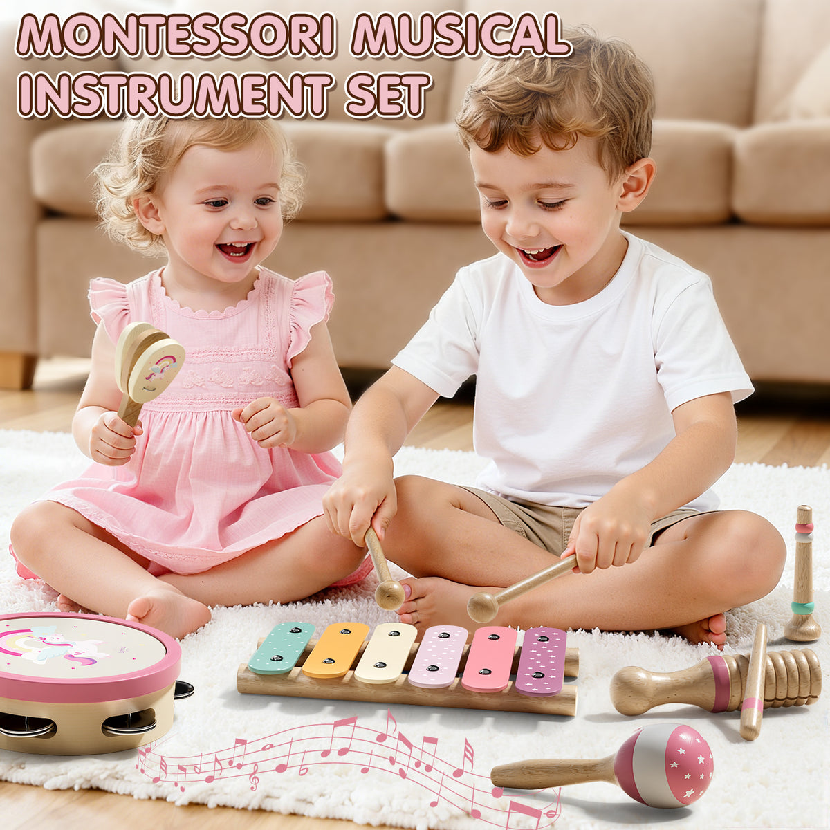 Musical Instruments for Kids, 1 Year Old Toys, Baby Musical Toys for 1 2 3 Toddler, Wooden Musical Toys with Xylophone & Tambourine, Unicorn Toys, Montessori Learning Toys for 1 Year Old