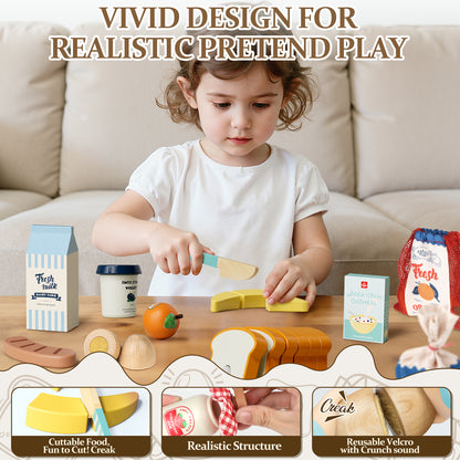 Play Food Sets, Wooden Play Kitchen Accessories Kids Cutting Pretend Play Fake Food Toys for 3 4 5 6 7 Years Girls Boys Toddlers Toys