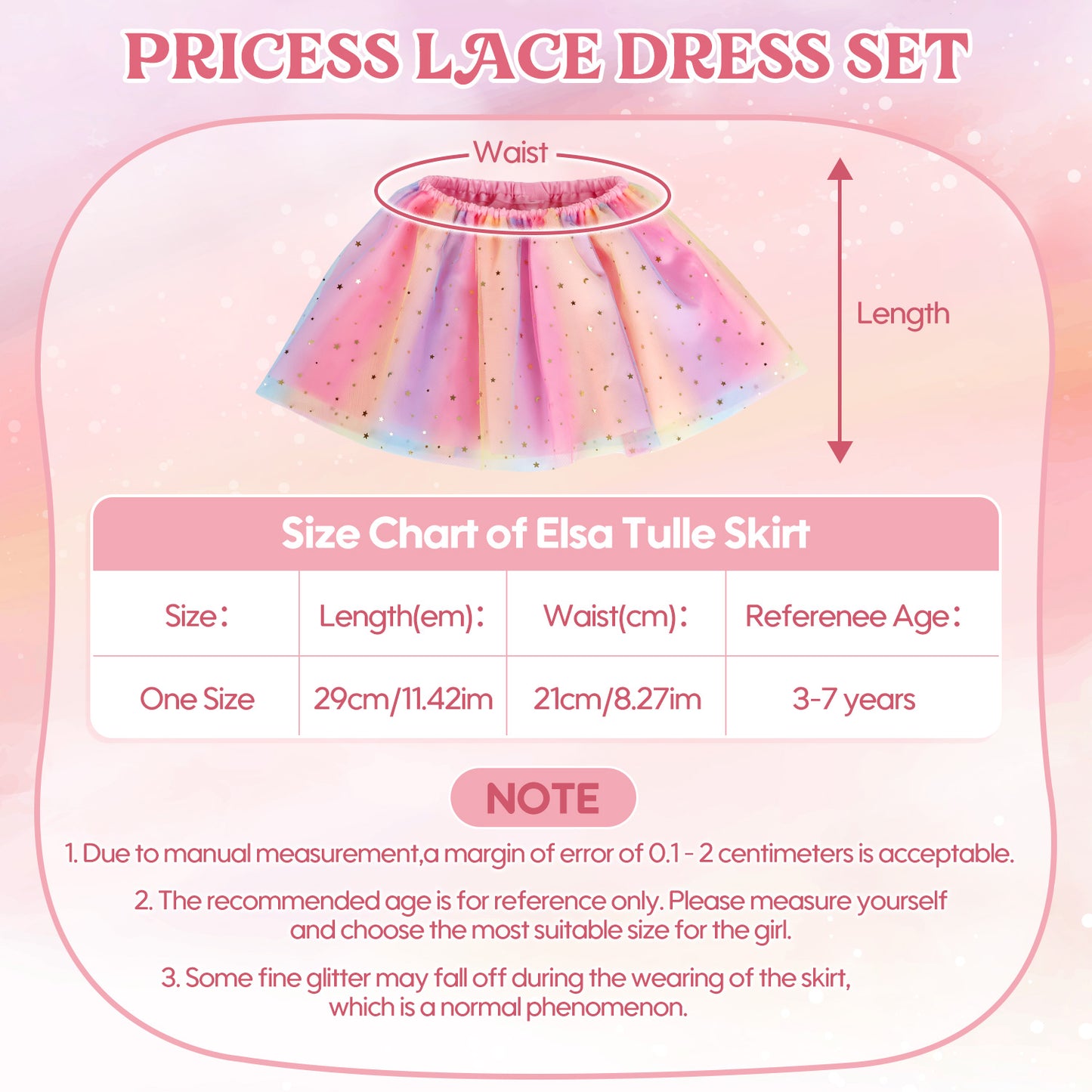 Princess Dress Up for Girls Ages 3-6, Pink Rainbow Princess Costume Set with Cape, Gloves, Crown, Wand & Jewelry, Pretend Play Dress Up Clothes, Birthday Christmas Gifts for Toddler Girls