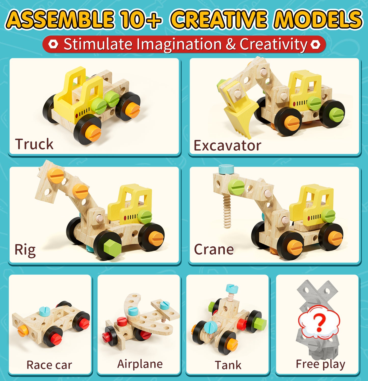 Toys for Boys 3-6 Year, Kids Tool Set, Wooden Tool Box Set, Construction Toys for Boys with Tool Accessories, Pretend Play Construction Toys for Boys 3 4 5 6 Year Old
