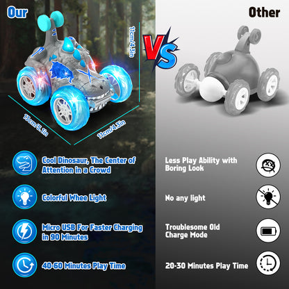 Remote Control Car RC Cars Toys for Boys 3 4 5 6 7 8 9 10 Year Old Girl Boys, 2.4Ghz Fast Stunt with Cool Light Dinosaur Car for Kids Birthday Chritmas