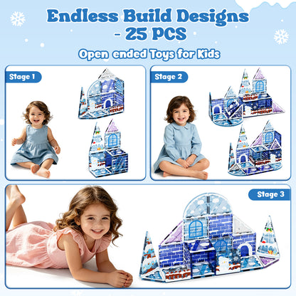 Magnetic Tiles Sets for Kids Ages 4 8 , Frozen 25PCS Magnetic Tiles, STEM Montessori Educational Toy for Boys Girls, Magnetic Construction Toys for 4-8 Year Old Kids Gifts