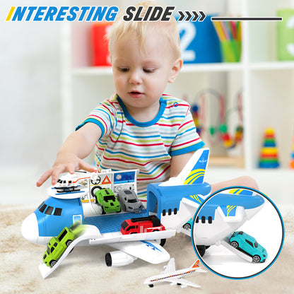 Airplane Toys, Toys for 2+ Year Old Boys, Transport Airplane with 6 Race Cars, 6 Carrier Cars, 2 Airplanes, 1 Helicopter, 1 Map, 2 Year Old Boy Birthday Gift