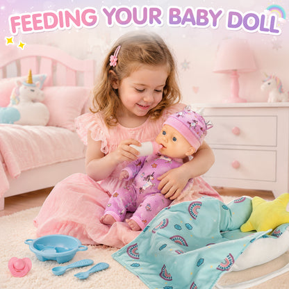 Baby Doll Set, Baby Doll Toys for Girls, 12 PCS Baby Doll Accessories Sets with Basket, hat, clothes, blanket, pillow, bottle, Pretend Play Toy Set for Toddler, Baby Doll for 2 to 4 Year Olds