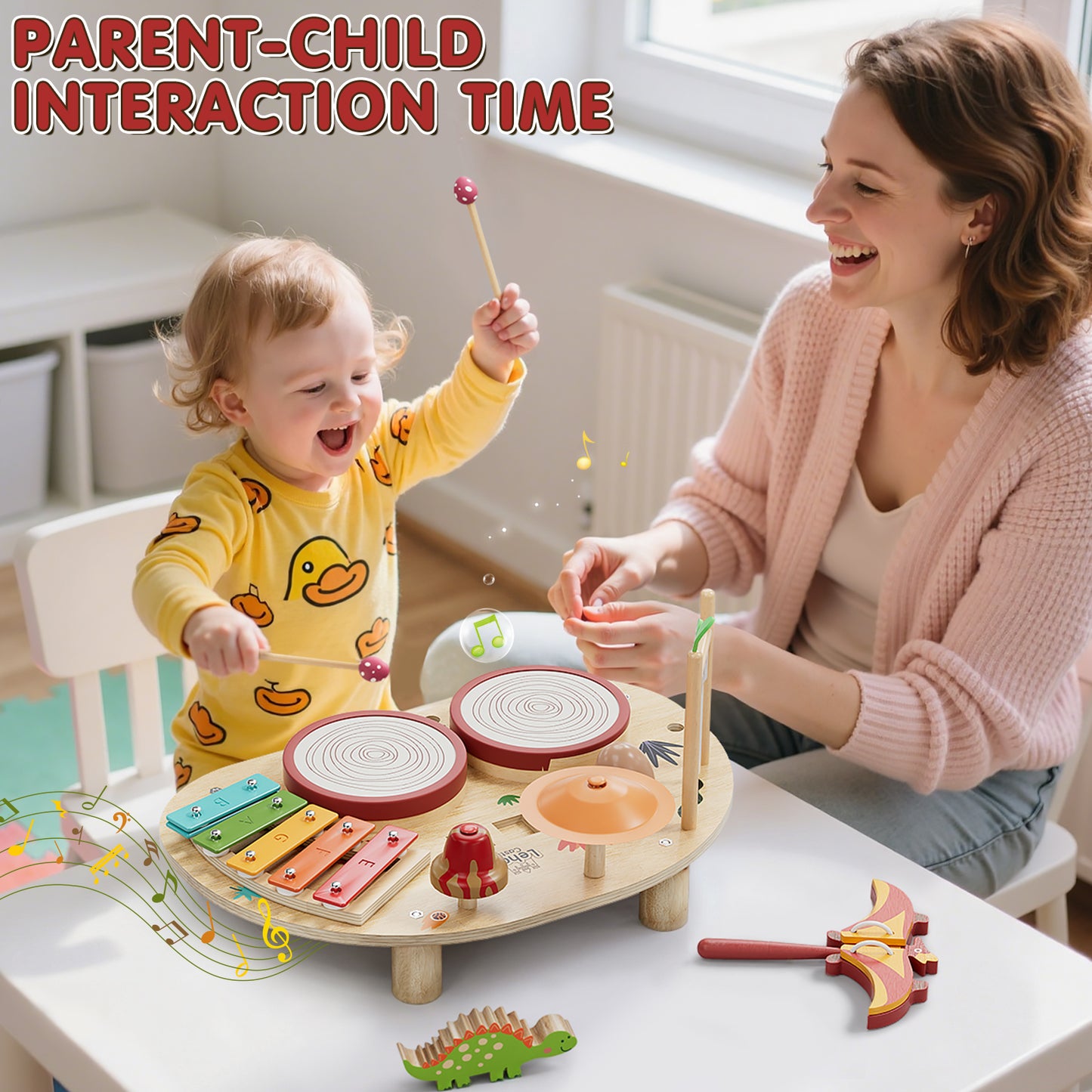 Kids Drum Set, Toys for 1 Year Old, Wooden Musical Instruments for Toddlers, Preschool Educational Xylophone Drum Kit, Montessori Toys for Boys 1-3 Years Old Christmas Birthday Gifts