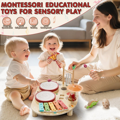 Kids Drum Set, Toys for 1 Year Old, Wooden Musical Instruments for Toddlers, Preschool Educational Xylophone Drum Kit, Montessori Toys for Boys 1-3 Years Old Christmas Birthday Gifts