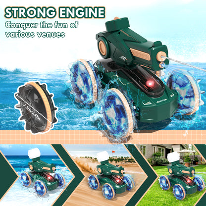 Remote Control RC Car Gifts for Kids 5 to 7 6 8 9 10 11 12 Years Old Boys Girls Birthday Gift - Water Pool Toys Waterproof 4WD Amphibious RC Gesture Stunt Boat with Lights