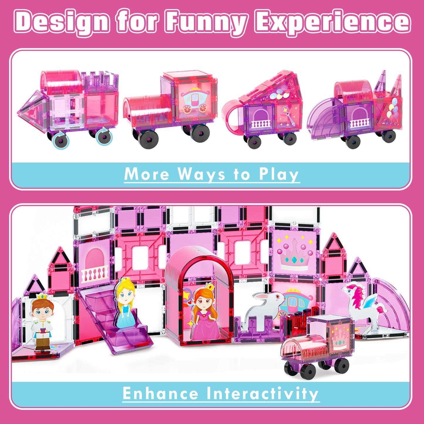 Magnetic Tiles, Princess 46PCS Magnetic Blocls, STEM Montessori Education Toy for Girls Boys, Magnetic Construcion Toys for Toddler 3-6 Year Old