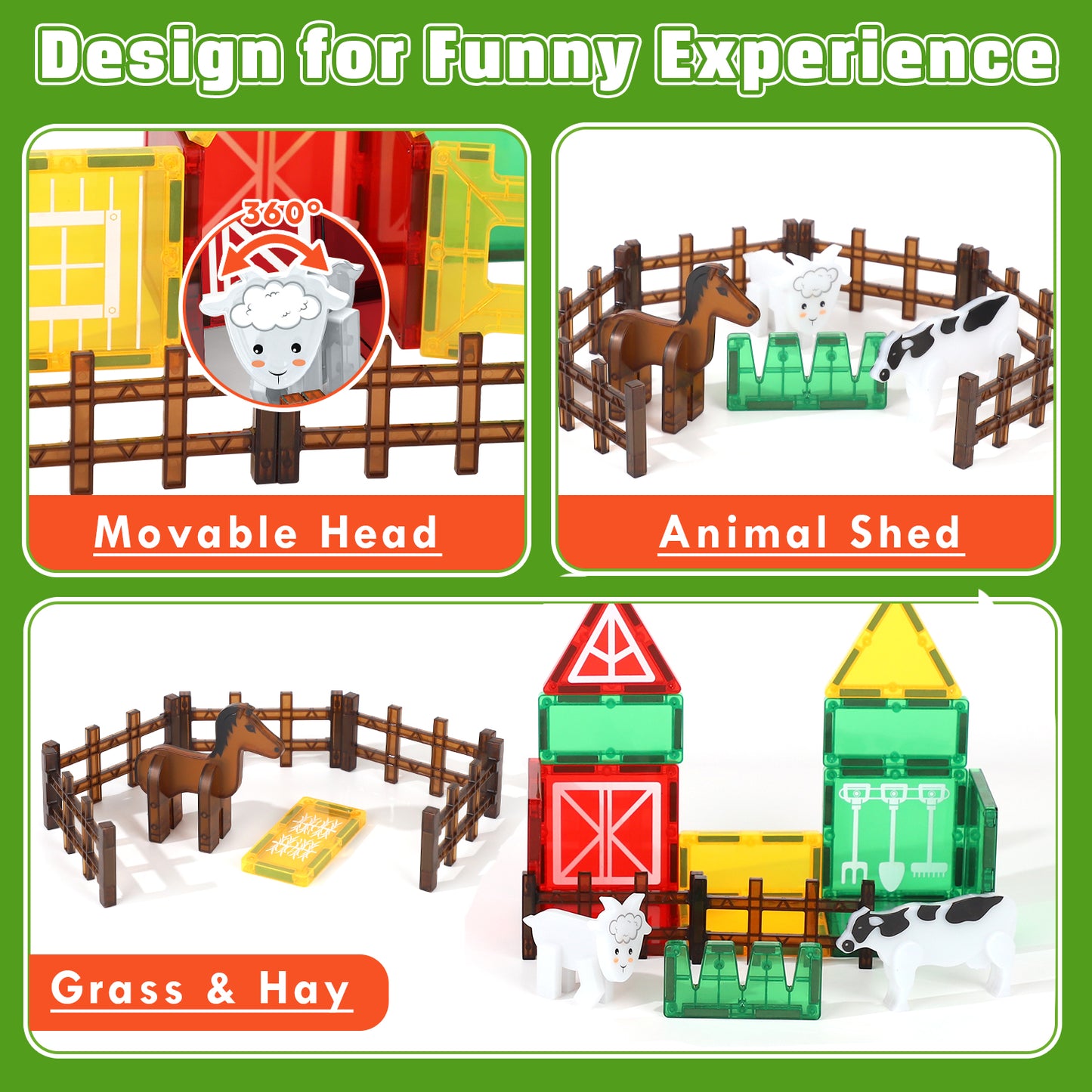 Magnetic Tiles, Farm Animal 46PCS Magnetic Blocls, STEM Montessori Education Toy for Boys Girls, Magnetic Construcion Toys for Toddler 3-6 Year Old
