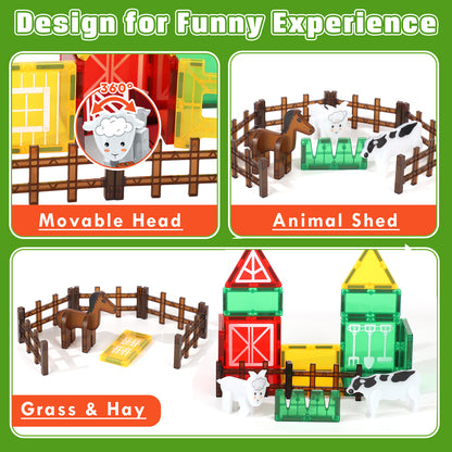 Magnetic Tiles, Farm Animal 46PCS Magnetic Blocls, STEM Montessori Education Toy for Boys Girls, Magnetic Construcion Toys for Toddler 3-6 Year Old