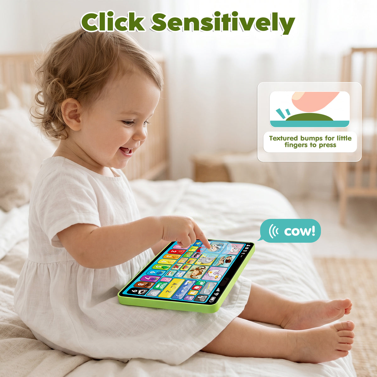 Learning Toys for Toddlers 1 3, Trilingual Learning Tablet with Music and Lights, Montessori Speech Therapy Toys, Education Learning Toys for Kids Ages 1-3 - Green