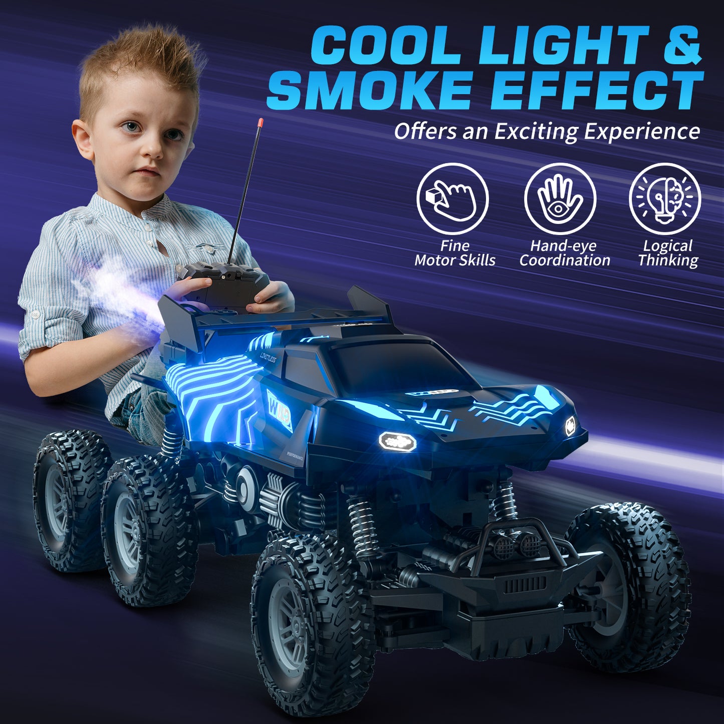 Remote Control Rc Truck, Remote Control Car, 1:16 Scale All Terrain Off-Road Monster Truck, Rc Cars with LED light & Spray Function, Toys for Boys 3 4 5 6 Years Old