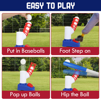T Ball Set Toys for Kids Boys 3-5, Kids Baseball Toys Includes 6 Balls, for Age 3 to 6, Toddler Baseball Game Sports & Outdoors Toys, Auto Ball Launcher