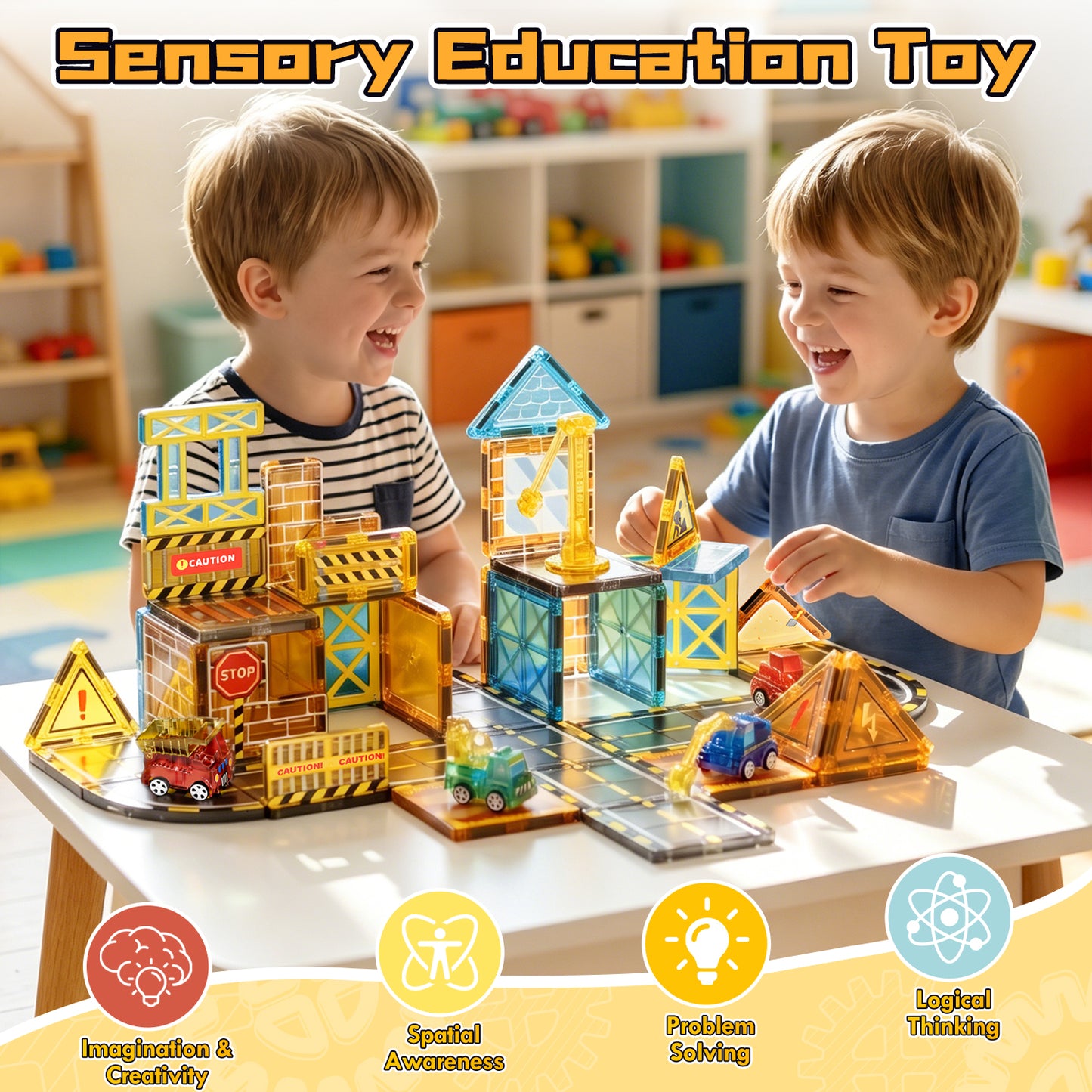 Magnetic Tiles Sets for Kids Ages 4 8 , Engineer 50PCS Magnetic Tiles, STEM Montessori Educational Toy for Boys Girls, Magnetic Construction Toys for 4-8 Year Old Kids Gifts