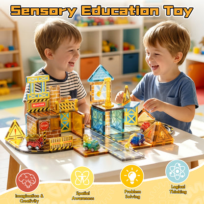Magnetic Tiles Sets for Kids Ages 4 8 , Engineer 50PCS Magnetic Tiles, STEM Montessori Educational Toy for Boys Girls, Magnetic Construction Toys for 4-8 Year Old Kids Gifts