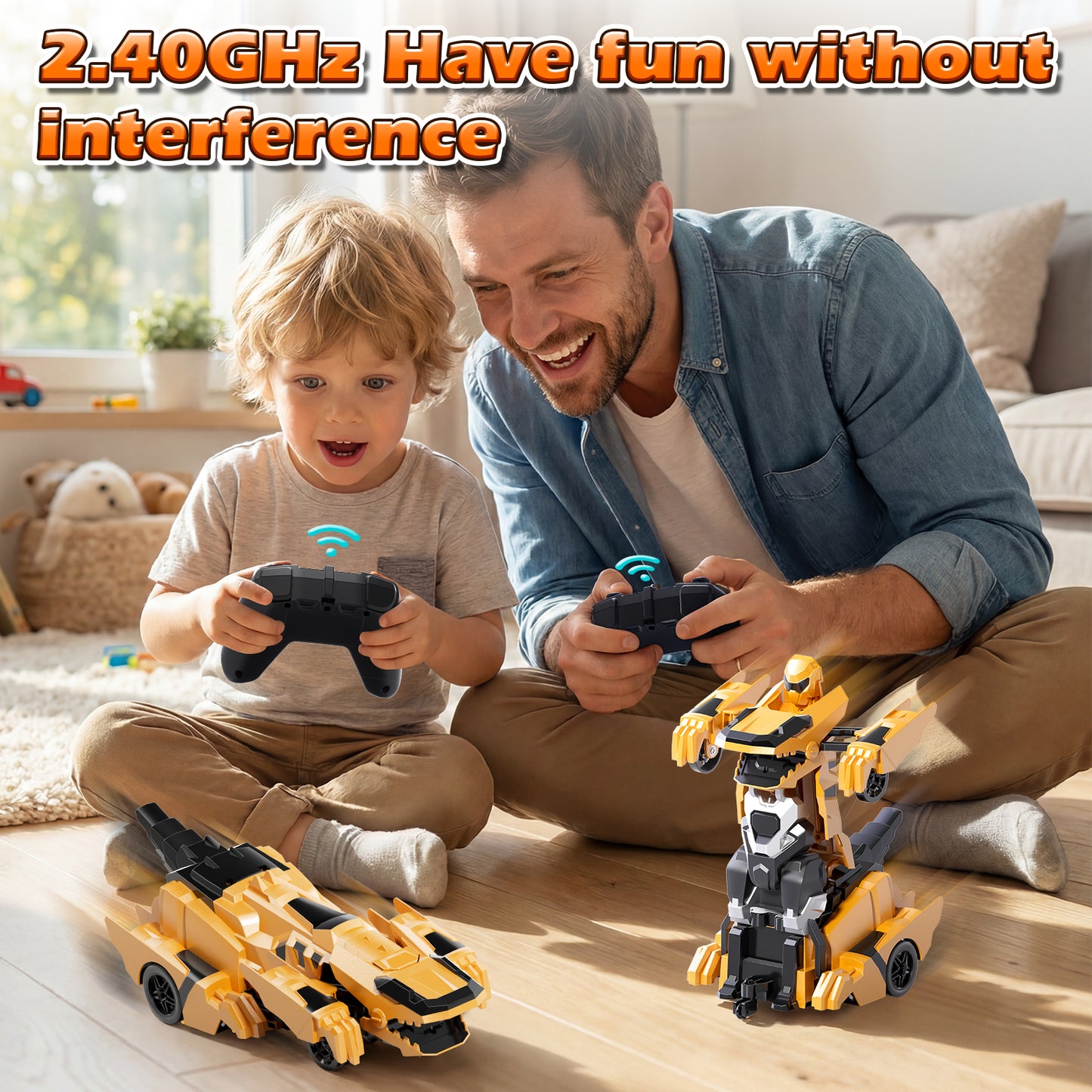 Remote Control Dinosaur, Dinosaur Transform RC Cars, 2.4Ghz Remote Control Car with Light & 360 °Rotation One Button Deformation, Dinosaur Toys, Remote Control Car for 3 4 5 6 Year Old Boys Girls