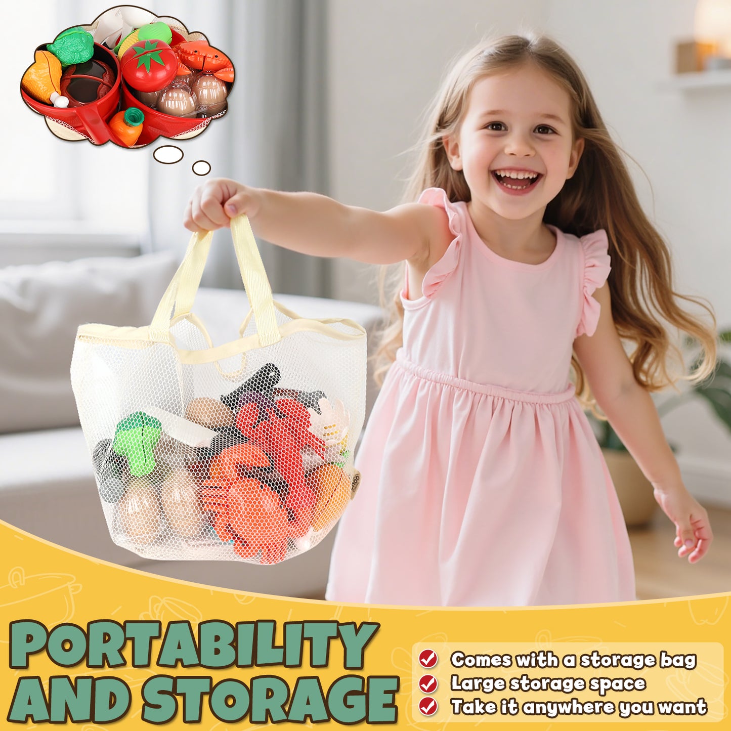 Play Food Sets, Pretend Play Kitchen Accessories with Pot & Pan, Learning Education Toy for 3-5 Kids