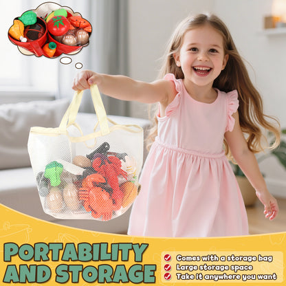 Play Food Sets, Pretend Play Kitchen Accessories with Pot & Pan, Learning Education Toy for 3-5 Kids