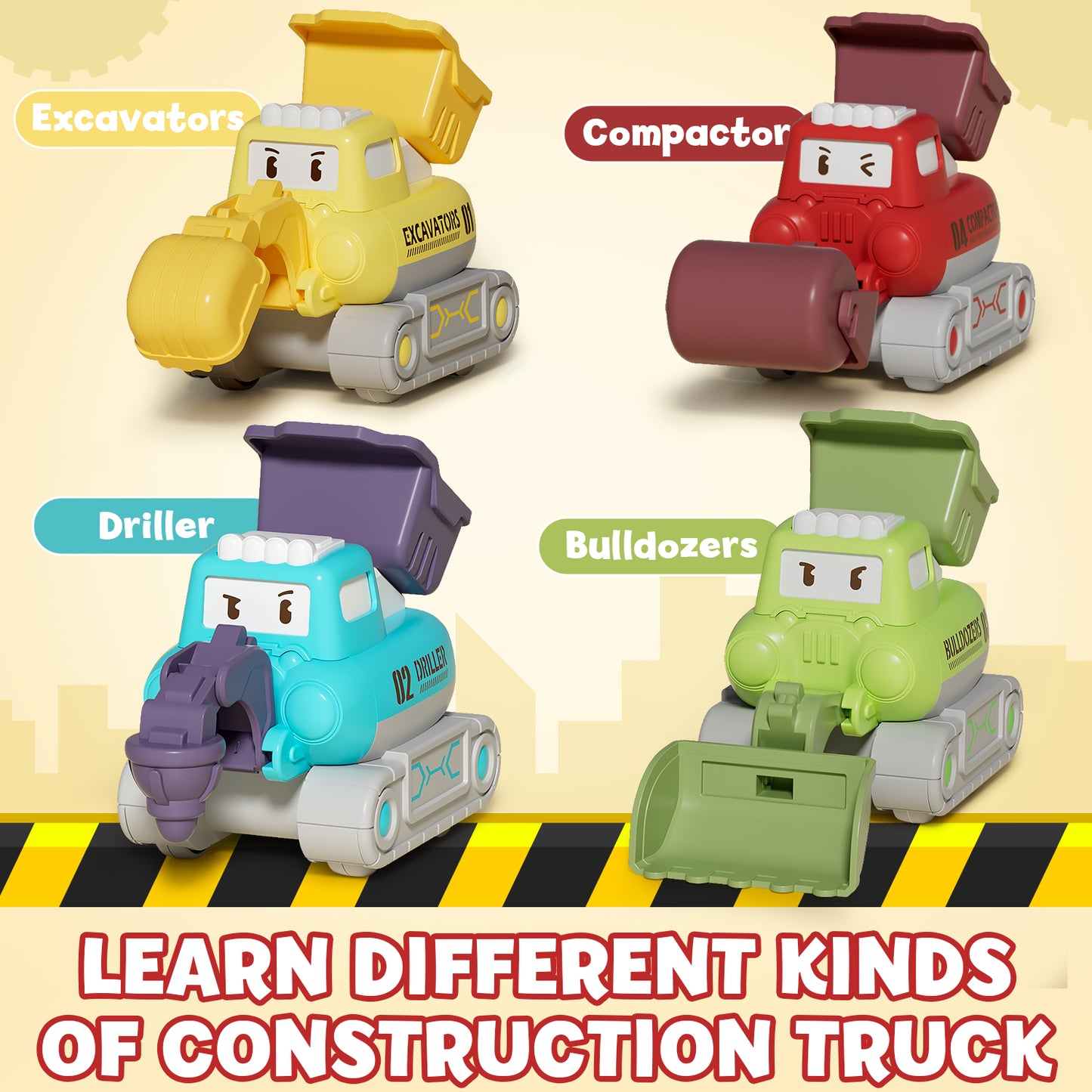 Toys for 1 Year Old, Construction Vehicle Toy Cars For Toddlers, Toy Cars with Playmat Storage Bag, Pull Back Cars Baby Toys, Press And Go Toy Cars